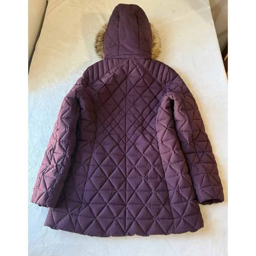 Marc New York‎ Andrew Marc Quilted Hooded Fur Down Coat Purple Women's M
